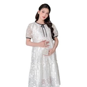 Vestido de Maternidad de Verano V998, Cómodo, Suave, Bordado, de Seda y Chifón, con Estampado Floral, Diseño Recto y Práctico - Product Image 1