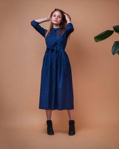 Bohemian Sofia Navy Button Down Dress Pure Cotton Summer Casual Occasional Women Dress - Product Image 5