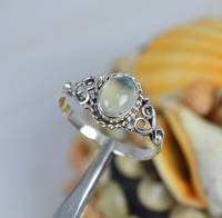 Bague de cocktail vintage en argent sterling fait main avec prehnite verte taille ovale, bijoux fins pour fiançailles, cadeaux de fête, vendeur indien