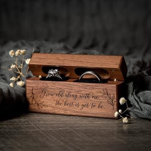 Boîte de rangement moderne pour bagues en bois de noyer massif Boîte cadeau élégante pour proposition de papier recyclable Boîtes à bijoux en gros - Product Image 5