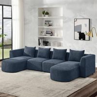 Canapé modulaire extensible en forme de U capitonné moderne pour salon, avec 2 sièges simples et 2 chaises longues, en tissu bouclé et structure en bois