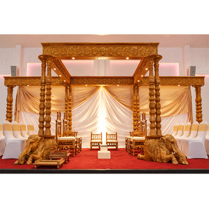 Mandap de mariage gujarati en fibre aspect bois avec base en forme d'éléphant et doubles piliers, Grand Mandap de mariage avec base en forme d'éléphant, Royaume-Uni - Product Image 1