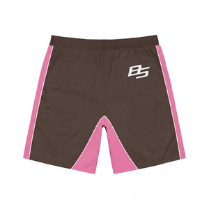 Pantalones Cortos Cortavientos para Hombre, Premium, 100% Poliéster, Tela Micro Peach de 160 g/m², Color Marrón con Panel de Contraste Rosa, Cintura Media con Cierre de Cordón - Product Image 2