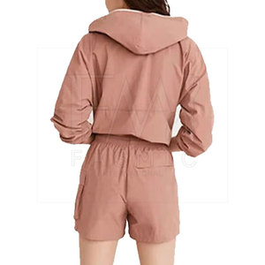 Conjuntos de verano estilo Hip Hop 100% tela de poliéster cortavientos cremallera recortada Top conjunto corto con logotipo impreso personalizado - Product Image 3