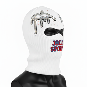 Pasamontañas de Punto Acanalado de Alta Calidad de 320 g/m², Color Blanco con Parche de Bordado de Diamantes de Imitación Brillantes, Logotipo Personalizado, para Hombre - Product Image 3