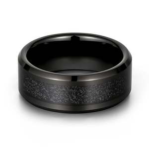 Jeulia 18K Gold Plated Tungsten <b>Ring</b> for Men with <b>Black</b> Sand Meteorite Pattern Inlay - Product Image 1