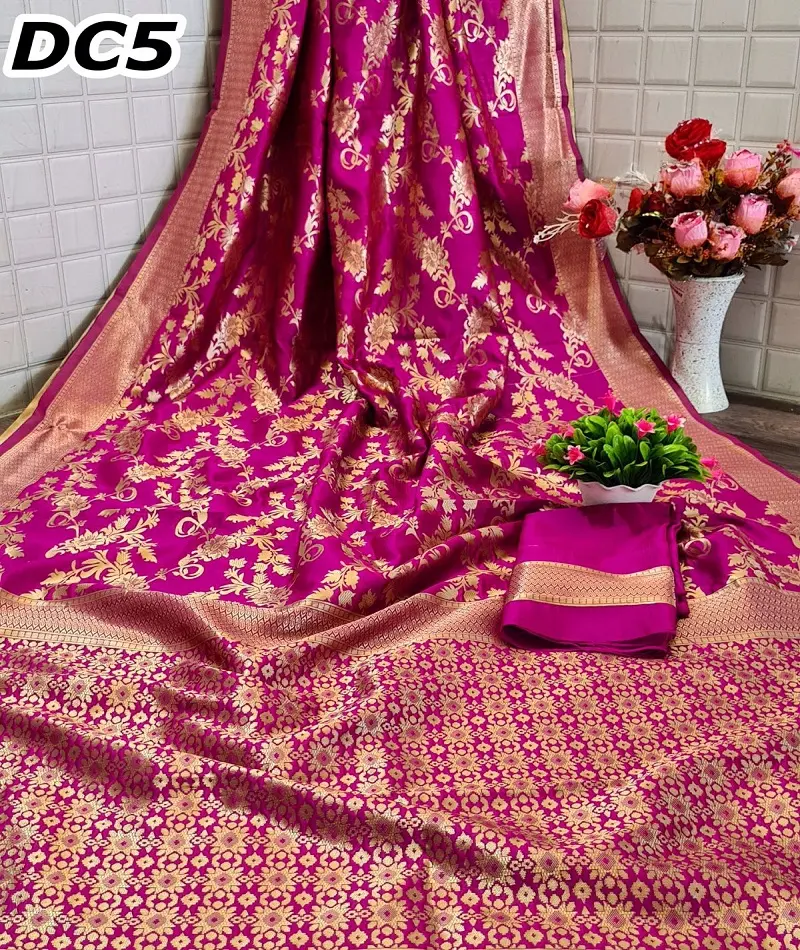 Indian Etnische Slijtage Zachte Banarasi Zijde Saree Met Weven Met Zware Pallu En Dezelfde Weven Grens Met Dezelfde Blouse Voor vrouwen