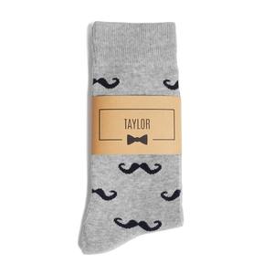 Wholesale Custom Anti-Bacterial Eco-Friendly Cotton Bamboo Fiber Crew <b>Socks</b> Grey Mustache Design <b>Wedding</b> Groomsman Bottom - Product Image 2