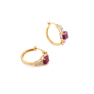Wholesale Custom Gemstone Square Cut <b>Ruby</b> & Diamond 14K Yellow Gold Women Hoop Earrings Latest New Collection Jewelry - Product Image 3