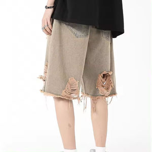 Pantalones cortos de mezclilla con aspecto vintage Patchwork Raw Edge Estilo informal con estilo único para festivales Fiestas Moda diaria Ecológico OEM - Product Image 3