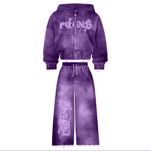 2025 nueva ropa de calle chándal Unisex transpirable personalizado pantalla impresa Sudadera con capucha y pantalones acampanados apilados ropa de calle - Product Image 4