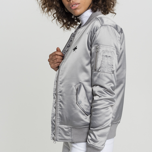 Femmes de haute qualité en cuir de mouton Logo personnalisé broderie décoration à manches longues Satin veste d'hiver grande taille respirant - Product Image 2