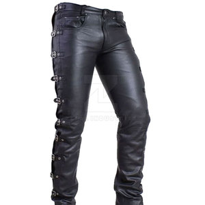 Pantalon en cuir décontracté pour homme avec finition brillante, fermeture à boutons, logo personnalisé - Design avant-gardiste - Product Image 3