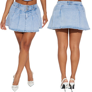 กระโปรงยีนส์อัดพลีทขนาดเล็กสำหรับผู้หญิงกระโปรงยีนส์สั้นมีโลโก้สำหรับฤดูใบไม้ผลิสินค้ามาใหม่2025 - Product Image 6