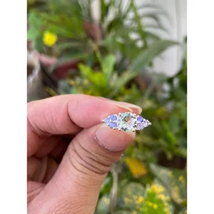 Natural Aquamarine Tanzanite <b>Cluster</b> Ring 925 Sterling Silver Handmade Gemstone Jewelry Wholesale Supplier - Product Image 1