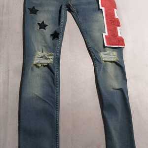 Bouton personnalisé logo laser design patchs de charpentier broderie de détresse lavage à l'acide baggy coton denim jean pantalon court jorts hommes - Product Image 6