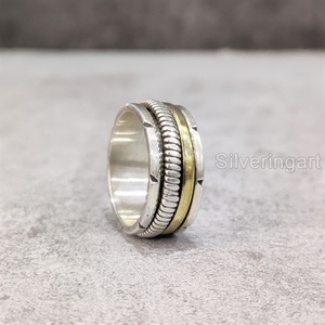 Anneau de méditation Spinner Band Bague de pouce pour femme en argent sterling 925 Fidget Bijoux faits à la main Anxiété de Noël Bague Spinner pour homme - Product Image 3