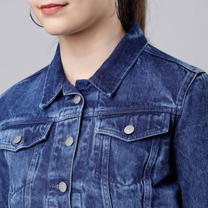 2024 Wholesale Customize Your Logo Denim <b>Jacket</b> Suppliers Long Sleeves High Quality Blue Vintage Washed Blue <b>Women</b> Jean <b>Jacket</b> - Product Image 4