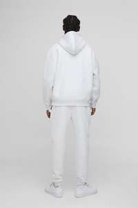 Sudadera con capucha de color gris claro de primera calidad con bolsillo de canguro y pantalones de Jogger con puños, conjunto de ropa de calle de 2 piezas de lana pesada para hombres - Product Image 2