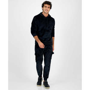 Felpa con Cappuccio in Velluto a Coste INC International Concepts per Uomo, Vestibilità Regolare, Etichetta Personalizzata, Nero Solido, Taglia XXS Oversize - Product Image 1