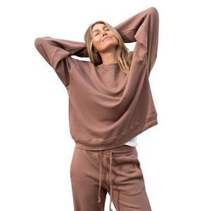Women Brown Oversized French Terry Sweatshirt 100% Luxury Organic Cotton Pre Shrunk GOTS Certified Premium Soft Relaxed Fit - Product Image 3