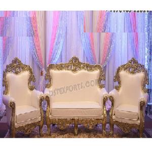 เฟอร์นิเจอร์บัลลังก์สีขาวของบอลลีวูดสำหรับเวทีงานแต่งงานเก้าอี้รับประทานอาหารที่สวยงามชุดโซฟาเจ้าสาวเจ้าบ่าวของตกแต่งในงานแต่งงาน - Product Image 1