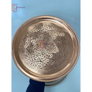 ถาดทองแดงแกะสลักทรงกลมทำด้วยมือถาดโลหะทองแดงสำหรับตกแต่งจานบนโต๊ะถาดเสิร์ฟสำหรับโรงแรมและร้านอาหาร - Product Image 6