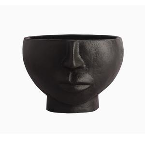 Vase à fleurs en forme de visage humain en aluminium moulé pour la décoration de la maison, design artistique, vase de table décoratif fait à la main, planteur noir - Product Image 1