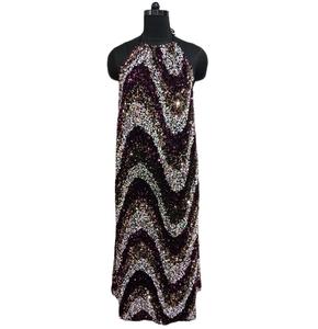 Halter cou Wave design multicolore sequin maxi coton doublé robe de soirée pour dames fête robe à paillettes - Product Image 1