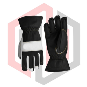 <b>Black</b> Gray Goatskin Leather 11 oz Thick Tear-Resistant/Durable Heat Resistant Work Gloves Knit Wrist Cuff for <b>Fireplace</b> Fire - Product Image 4
