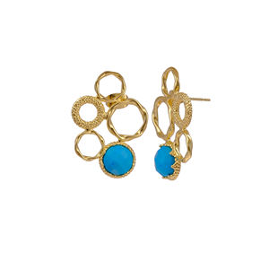 ต่างหูเม็ดกลมสีเทอร์ควอยซ์ชุบทอง18K ทำด้วยมือทองเหลืองพื้นผิวพร้อมดีไซน์เรขาคณิตเครื่องประดับสไตล์โบฮีเมียนสำหรับผู้หญิง - Product Image 1