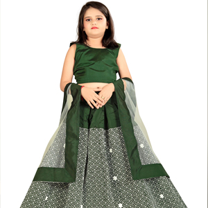 Conjunto de Lehenga Choli Verde para Niñas, Listo para Usar, Estilo Shoryam, Moda Étnica India, Ghagra con Bordado de Estrellas, Largo hasta el Suelo, para Fiestas y Ocasiones Especiales - Product Image 1