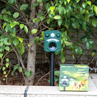 Répulsif Solaire Ultrasonique pour Animaux avec Capteur de Mouvement PIR, Étanche IP44, Fréquence Réglable, Dissuasion de la Faune