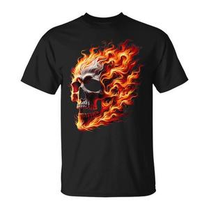 T-shirt promozionale con grafica teschio infuocato - Product Image 1