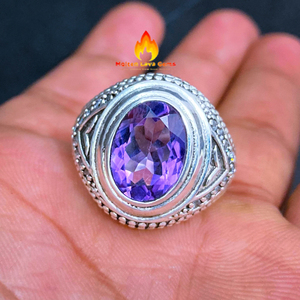 Amethyst <b>Men's</b> <b>Ring</b> Natural Gemstones Silver Plated Brass <b>Rings</b> Oxidized Stone <b>Ring</b> Wholesale Fine Crystal Jewelry Luxury Gifts - Product Image 1
