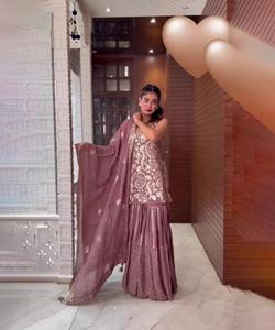 Nuevo diseñador pesado bordado lentejuelas trabajo Sharara conjunto fiesta desgaste superior Palazzo y Dupatta vestido elegante traje a precio al por mayor - Product Image 1