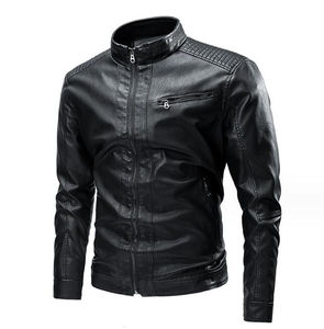 Nouveau décontracté haute rue veste en cuir hommes automne hiver moto motard Style PU cuir avec col montant et poches - Product Image 1