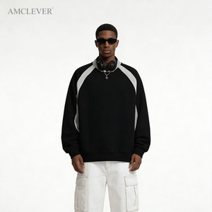 Sweat-shirt décontracté pour homme automne-hiver, 400 grammes, poids lourd, style rétro américain, bloc de couleur, manches raglan, coupe décontractée, col en V - Product Image 5