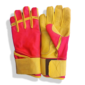 Double Strap Long Cuff Baseball Batting <b>Gloves</b> Navy <b>Red</b> Gold Palm Cabretta Leather Pro Softball Hitting Gear - Product Image 6