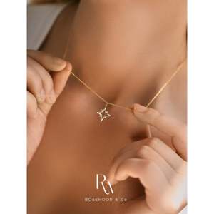 Collar de Diamantes Estrella del Norte, Colgante Sunburst en Oro Vermeil de 18K, Collar Celestial de Plata de Ley con Diseño de Estrella - Product Image 4