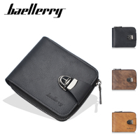 Dompet Pria Baellerry Logo Kustom Vintage Bahan PU Retro Multi-kartu Tempat Koin Dompet Pendek Pintar dengan Ritsleting