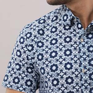 Men's Casual Blue Poplin Cotton Printed <b>Shirt</b> <b>Button</b>-Up Collar Breathable Business Dress Sizes XL to 6XL ODM Supply - Product Image 6