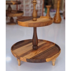 Wooden 2 Tier <b>Cake</b> Stand Handcrafted Sheesham Wood Dessert Display Oval Double Layer Serving Tray For <b>Wedding</b> Parties - Product Image 4