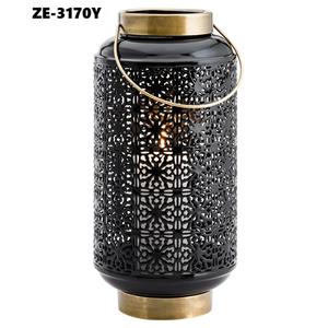 Antique Brass Finished Handmade <b>Lantern</b> <b>Candle</b> Holder Fleur-de-Lis Design for Traditional Home Wedding Decorations Wood Metal - Product Image 2