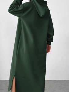 Factory Customized Women's Long Hoodie Dress Cotton Fleece Relaxed Fit Drop Shoulder Hooded Pullover Side Slit Apparel - Product Image 4