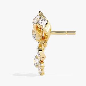 Boucles d'oreilles en or jaune 10K/14K/18K avec diamants ronds de laboratoire pour femmes, clarté VS, design floral, bijoux hip-hop - Product Image 3