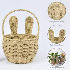 Cesta de Pascua de Mimbre Hecha a Mano con Forma de Conejo y Asa |   Maceta Decorativa de Paja Tejida |   Canasta de Regalo con Conejito para Fiestas Infantiles - Product Image 4