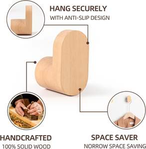 Wood Wall Hooks Modern Minimalist Wall Mounted Natural <b>Wooden</b> Coat Hook Rack <b>Wooden</b> <b>Pegs</b> for Hanging Hat - Product Image 5