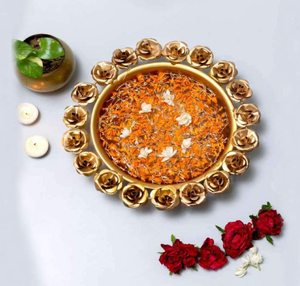 ถ้วยทองเหลืองขัดเงาดิวาลีทำด้วยมือสีทองรูปกุหลาบลายดอกไม้สวยงามสำหรับงานแต่งงานงานตกแต่งแบบลอย - Product Image 2