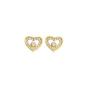 Minimalist Hollow <b>Heart</b> CZ Stud <b>Earrings</b> Turkish Wholesale Handmade 925 Sterling silver fine Jewelry <b>Gold</b> Plated - Product Image 1
